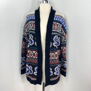 Ecote Knit Cardigan Sweater XS Fair Isle Rose Open Front Boho Peasant Academia